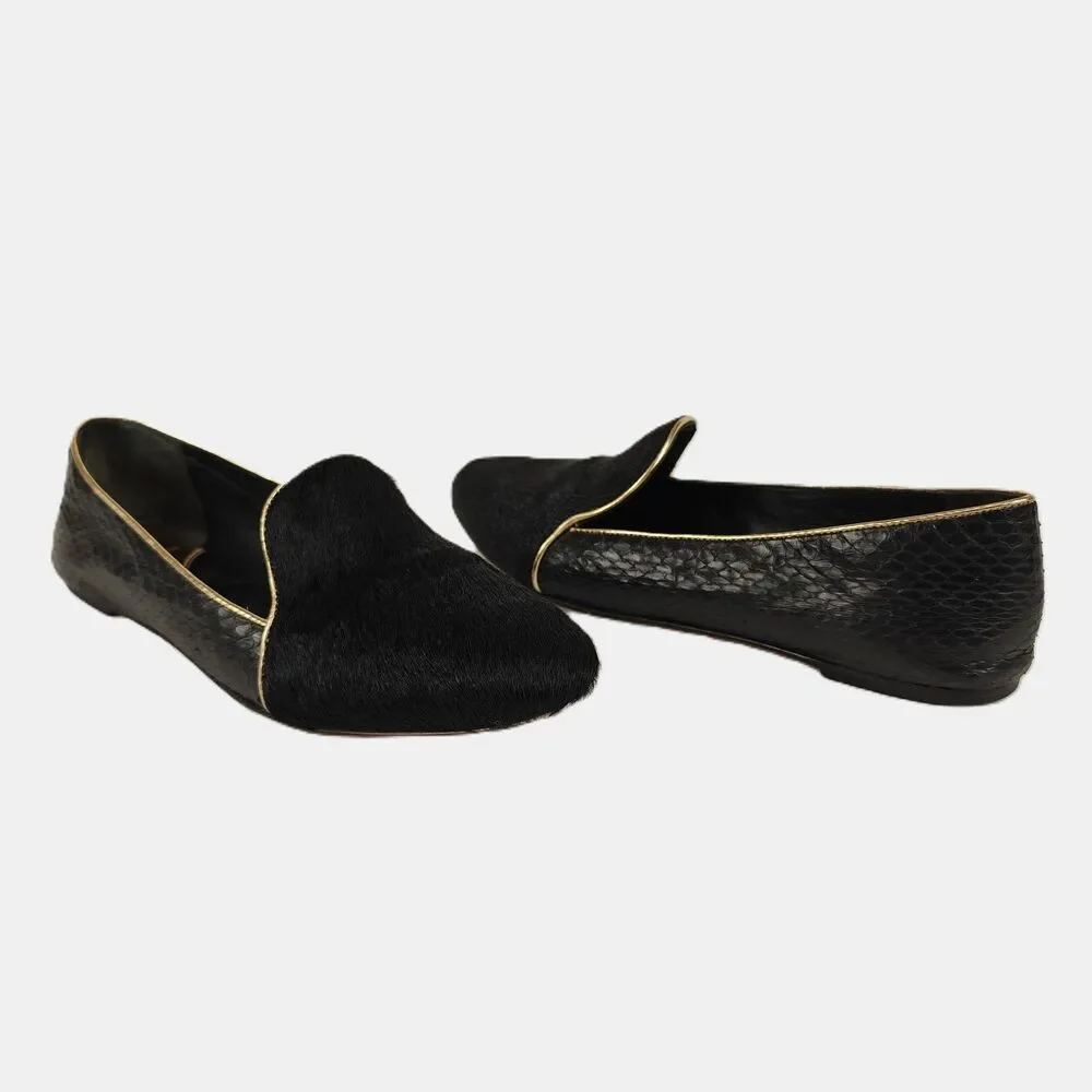 Brian Atwood Claudelle Calf Hair Snakeskin Loafer Size 6.5 Old Money Minimalist